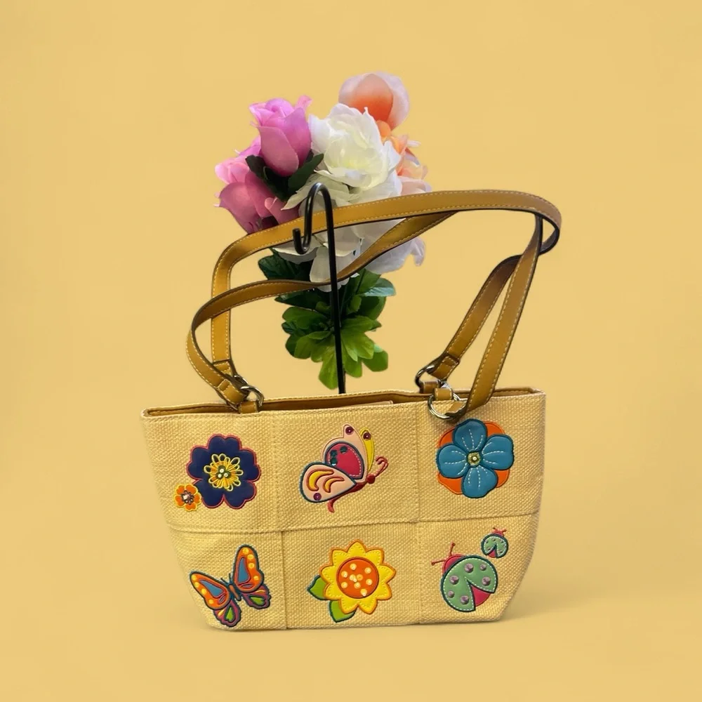 Rosetti Beige Bag with Colorful Floral Accents 13 x 8” - Picture 2 of 8